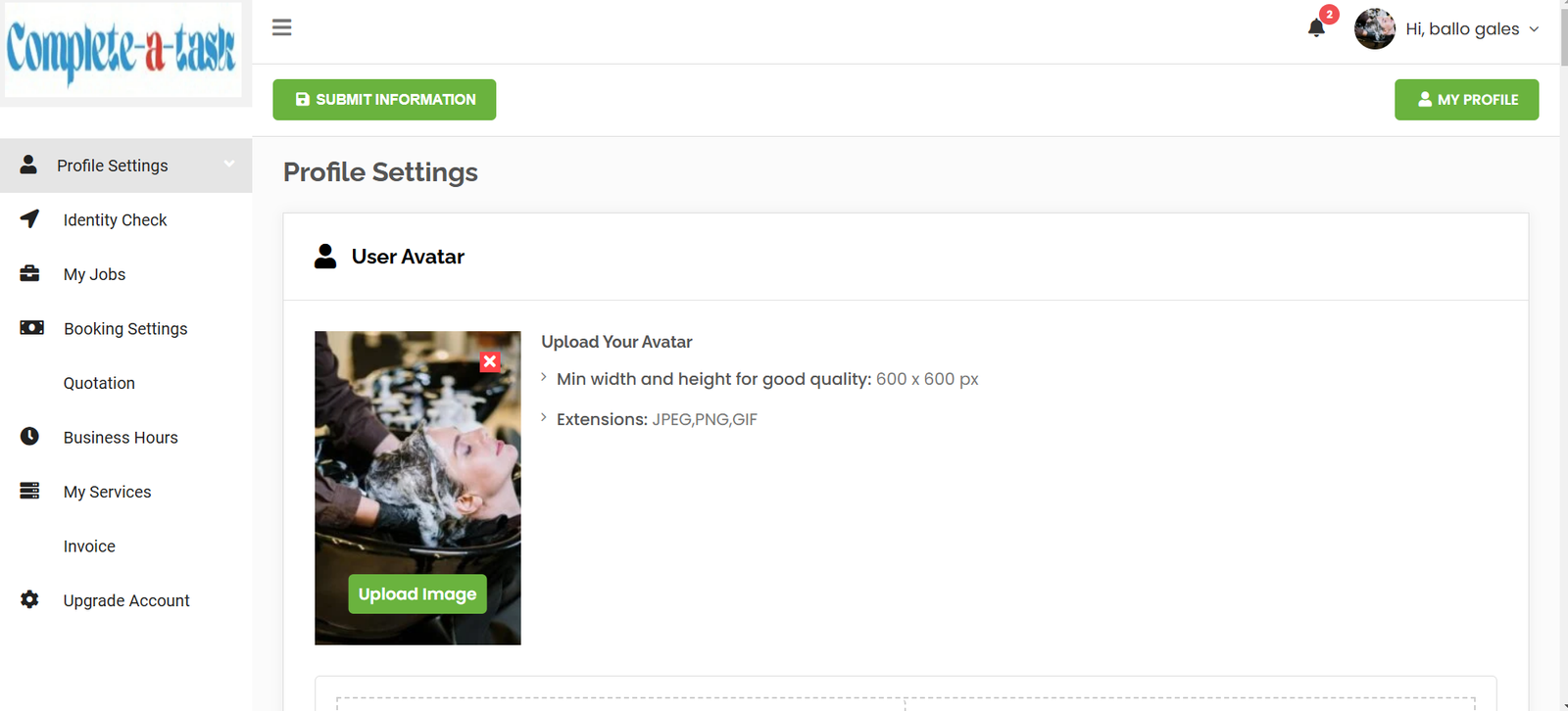 Become a Tasker 3 Service Provider's Dashboard